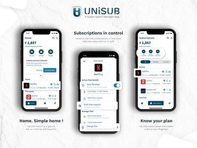 UNiSUB - A Subscription Manager App app disney gaana hotstar ios iphone app netflix persona renewal subscription ui ui design user centric user experience user research ux ux design