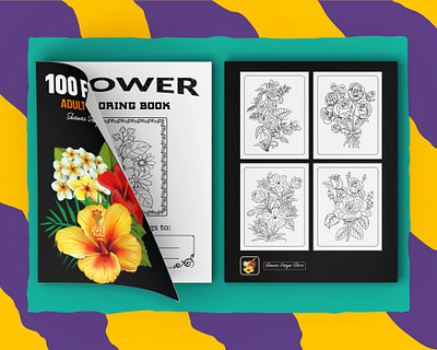 100 Flowers Adult Coloring Book 100 flowers adult coloring book adult book cover book cover children coloring book cover coloring book cover design graphic design kindle direct publishing