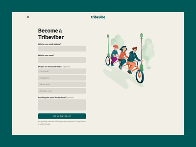 Tribevibe waitlist backpacker beige casual colorful community digital nomad eco ecology friendship green hospitality landing meetup minful sustainable traveling trips ui ux website