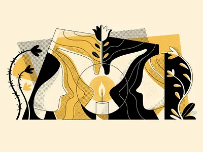 "Freedom of Religion" Concept Illustration art candle concept dialogue dove flowers freedom humanitarian illustration religion women