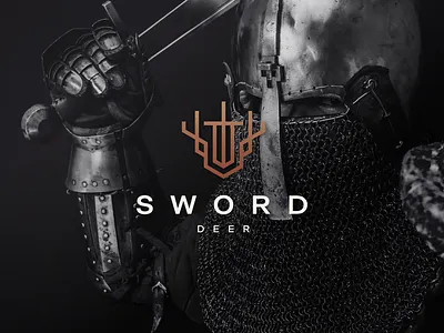 Sword Deer branding character deer design icon illustration knight logo strong sword symbol vector viking