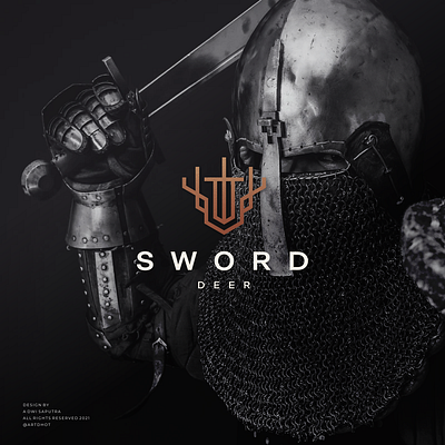 Sword Deer branding character deer design icon illustration knight logo strong sword symbol vector viking