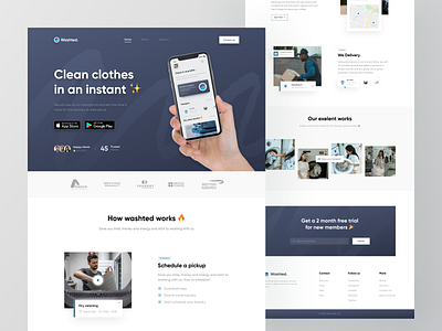 Washted - Landing page exploration 👔 blue card clean design website footer hero landing page landingpage laundry laundry landing page laundry website wash washing washing machine website website design website ui