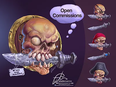 The pirate skull aladecuervo assets craneo pirata game art illustration ilustracion martinaladecuervo open commissions photoshopart pirate props skull sword video games video juegos