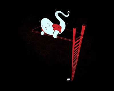 Ladder aughost aughostus gloom character design ghost halloween horror illustration mid century retro vintage