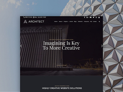 Architect WordPress Theme - Product Front-Page architect architecture building construction css design developer html illustration interior design logo php plugins responsive site builder template theme web design widgets wordpress