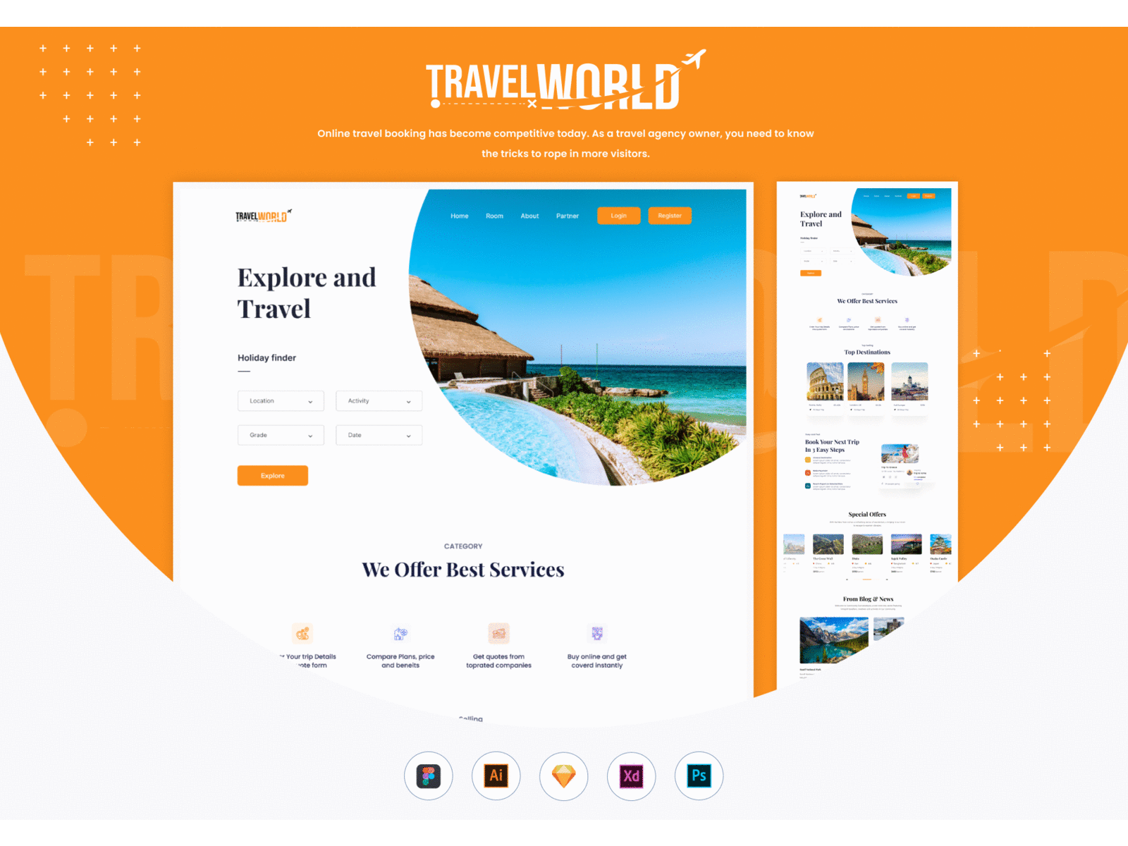 Travel Agency Website app app concept app design illustration landing page logo mobile app trav travel agency ui design uiux vector website concept