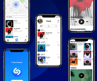 Shazam app design graphic design illustration mobile music redesign shazam ui uxdesign