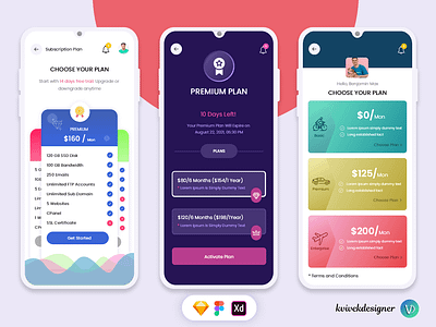 Premium Subscription Plan App UI Kit app basic concept dark design plans premium screen standard subscription templates themes