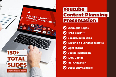 Youtube Content Plan Presentation PowerPoint Template branding clean flat illustration minimal powerpoint template presentation template youtube channel youtube content youtube presentation