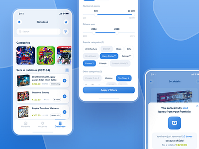 Search and purchase LEGO sets in just a few touches. Live soon! app cards database design filters ios lego mobile navigation search sets ui ui ux ux