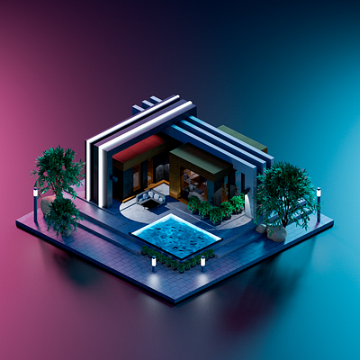 Night House / 3D / 2021 3d 3ddesign blender color high technology house minimal night render style uiux