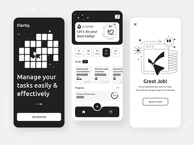 Task Management App UI Design Concept app design black and white clean illustration inspiration modern productivity task app task management ui design ui inspiration