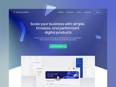 Merge Development Website — Landing Page 3d agency animation branding desktop hero shot interface landing page logo merge development mobile portfolio product design product page ui website