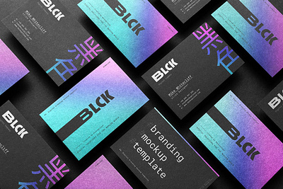 Holographic Black Branding Mockups black brand brand stationery branding card document holographic holography letterhead logo logo identity mockup neon paper poster presentation print psd stationery template