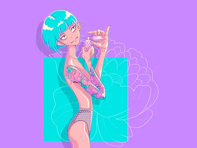 Peony scent adobe illustrator adobe photoshop anime cartoon character design girl illustration peonies tatoo vector vector illustration