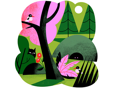 Beware the nature candy colors digital illustration forest illustration landscape nature odd creatures ogling eyes suspicious