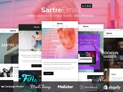 Sartre - Responsive Email Design Toolkit agency app branding design design toolkit email html illustration modules small tech startup toolkit ui ui design ux ux design web website