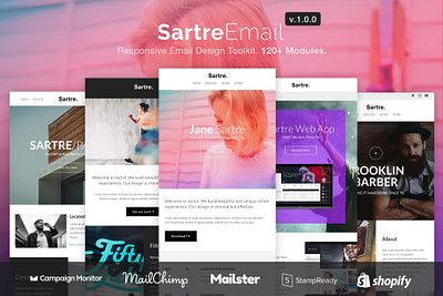 Sartre - Responsive Email Design Toolkit agency app branding design design toolkit email html illustration modules small tech startup toolkit ui ui design ux ux design web website