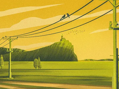 Lighthouse View birds color colorful design green illustration landscape landscape design lighthouse ocean srabon arafat tree vector