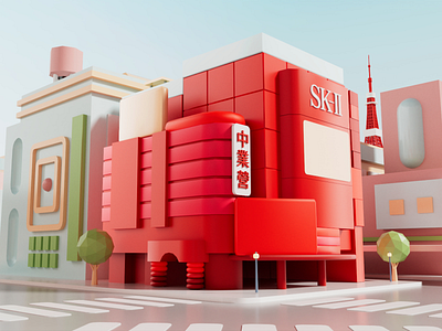 SK-II Shibuya Crossing 3d buildings c4d cinema4d city illustration low poly olympics shibuya crossing sk ii tokyo