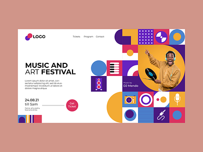 Music and art festival landing page template art dj festival flat icon illustration logo music template ui uiux ux vector web