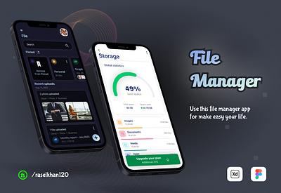 File Manager app UI/UX with Minimal Design | Dark & Bright Theme app app design app designer app prototype app sketch appui figma app design figma design file manager graphic app uiux graphic design graphic uiux mobile ui paid app design ui ui designer uiux user experience user interface wonderful ui