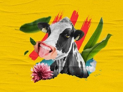 Just cow. birds clouds cow flower graphic design illustration leaf noise poster texture