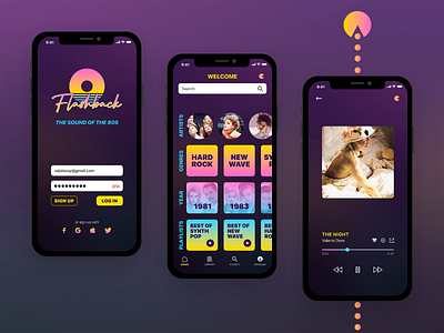 Flashback - 80s Music Player App 80s app branding design flashback logo madonna music player new order the cure ui ux