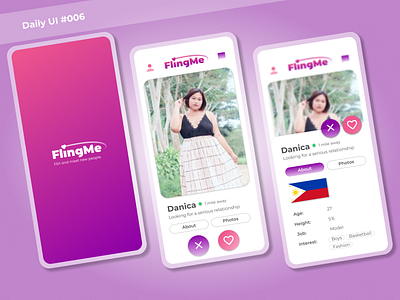 Daily UI #006 | User Profile app application branding challenge clean color cute dailyui dating design dribble fling flingme illustration nice profile purple simple ui user
