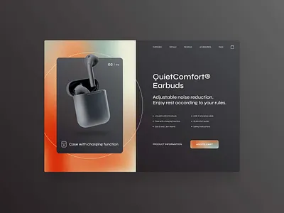 Quiet Comfort Earbuds - Gradient UI airpods darkstyle earbuds gradient landingpage minimal product quiet ui webdesign