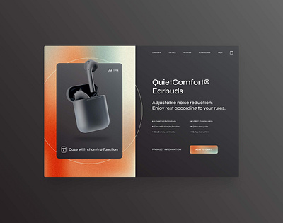 Quiet Comfort Earbuds - Gradient UI airpods darkstyle earbuds gradient landingpage minimal product quiet ui webdesign