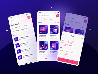 Course App Design app course design education illustration mobile app search and filter ui concept