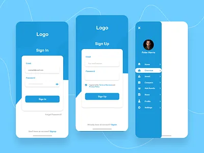 Sign up Screens onboard screens sidebar ui signin ui signup ui splash screen ui design
