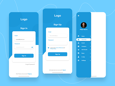 Sign up Screens onboard screens sidebar ui signin ui signup ui splash screen ui design