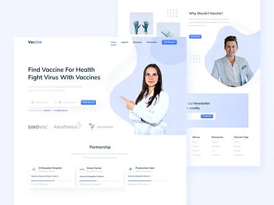 Vaccine Landing Page✨ blue branding clean covid design doctor figma graphic design health landing page pastel color search page sinovad ui ux vaccine web design