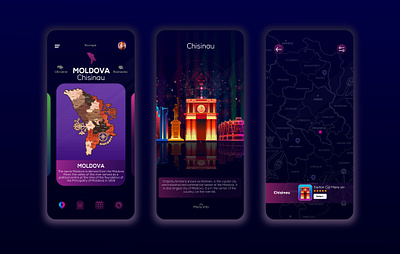 Moldova Travel App branding design graphic design illustration logo neon city night city uiux ux