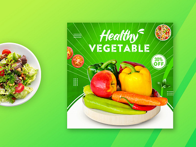 Healthy food social media post design advertisment adwords banner ads branding design cover banner design facebook cover food banner illustration insta banner prospectus salad socail media post design social banner square banner template vegetable