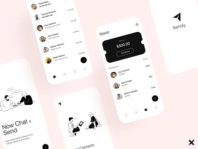 Sendy App app design black and white chat clean dribbble dribbble best shot graphic design messaging app minimal mobile app payment app product ui ui design uiux uiux design ux ux design uxui wallet app