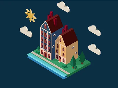 Дома Амстердама в изометрии graphic design арт вектор векторное изображение изометрия иллюстратор иллюстрация