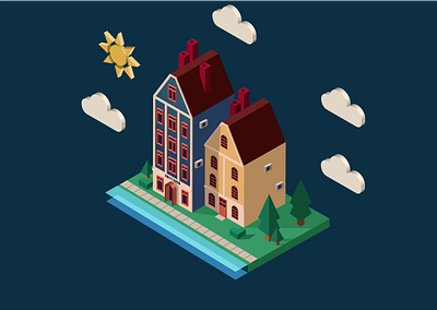 Дома Амстердама в изометрии graphic design арт вектор векторное изображение изометрия иллюстратор иллюстрация