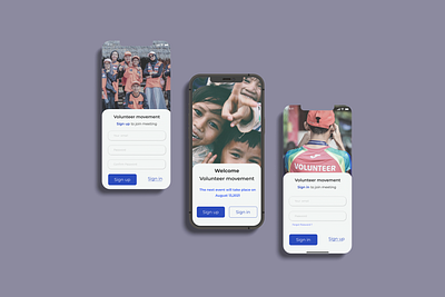 Volunteer App appdesign dailyui design figma illustration iosapp iosappdesign prototyping signinpage signuppage ui uiux ux volunteerapp wireeframing xd