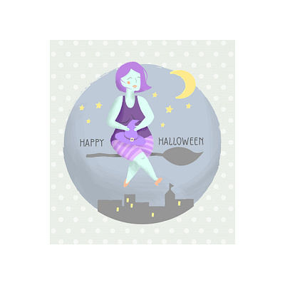 Whitch and moon graphic design halloween illustration postcard vector witch