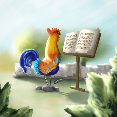 Rooster sonata animals chicken children illustration drawing farm illustration illustrator morning music procreate rooster sheet music sonata sunlight