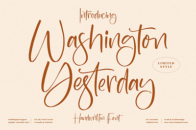 Washington Yesterday - Beautiful Handwritten Font 3d animation app branding design graphic design icon illustration logo motion graphics typography ui ux vector