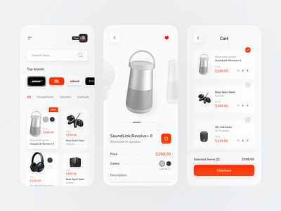 Speaker : Product Mobile App app ui audio bluetooth ecommerce headphone ios app minimal mobile app mobile ui music product product screen shopify sound speaker speakers system ui ui design wireless