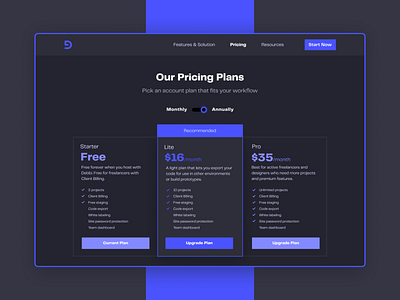 Daily UI Design Challenge | Day 29 | Pricing adobexd appdesign branding dark theme darkui design graphic design illustration landing page landingpage webdesign uiux logo pricing pricing page ui uiux ux web design web page