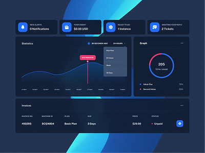 RackCrate Dashboard - Preview (Updated 2021) blue colorful control panel dark dark mode dashboard design graphic design illustration inspiration logo mockup modern panel software design ui design