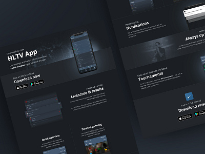 HLTV App Landing Page app app landingpage app website clean counter strike cs:go darkmode design esport gaming graphic design landing page ui ux webpage website