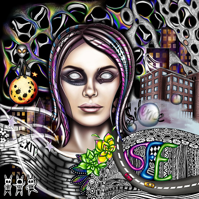 You can't see mee abstraction art chaos depression design digital girl graphic design horror illustration mix media portrait poster psychedelic rabbit scary silence sublimation design women